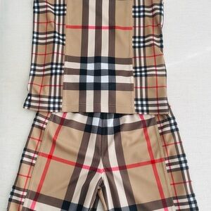 Burberry Kids Contrast Check Mesh Shorts and Sleeveless Tank 2-Piece Set (10Y)